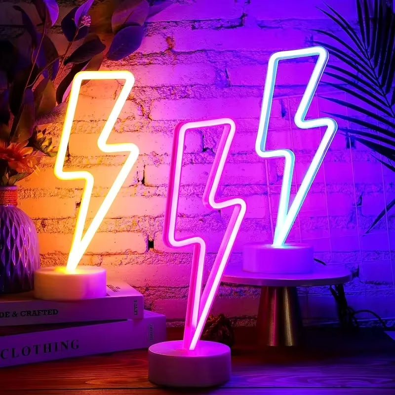 Lightning Neon Signs Lightning Neon Sign with Base for Bedroom LED Lighting for Room Decor for Teen Girls Gifts Cool Gaming Ligh