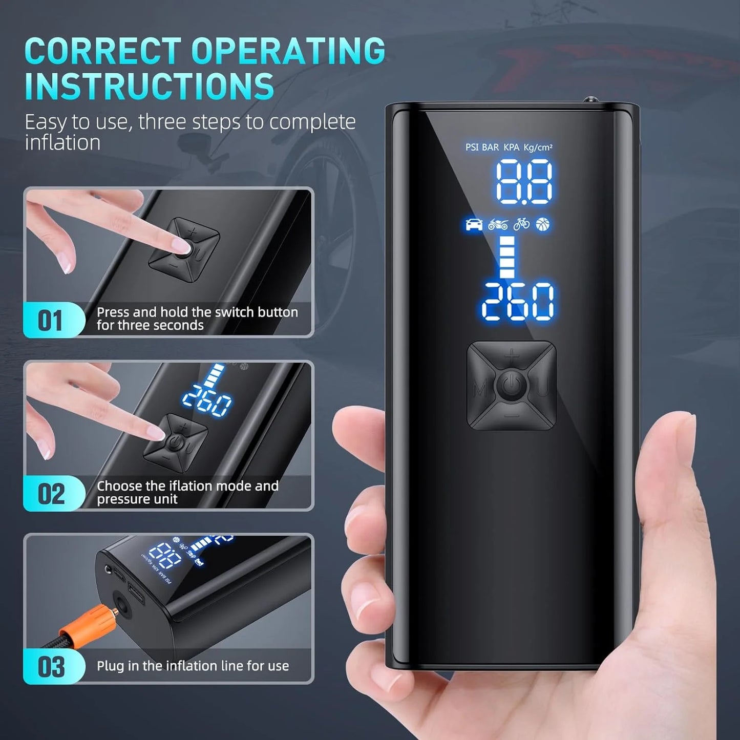 Tire Inflator 150PSI Portable Air Compressor,For Car Tires with 25000Mah Battery