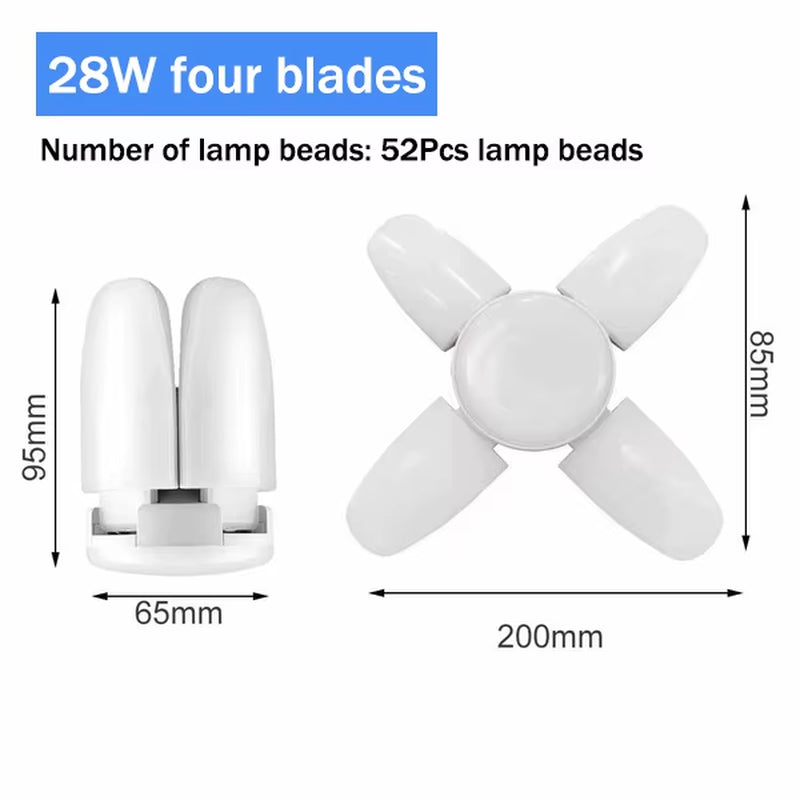 E27 Led Bulb Garage Led Ceiling Light Deformable AC85-265V Mini Fan Blade Led Bulb Bright Light Bulbs for Garage Workshop Home