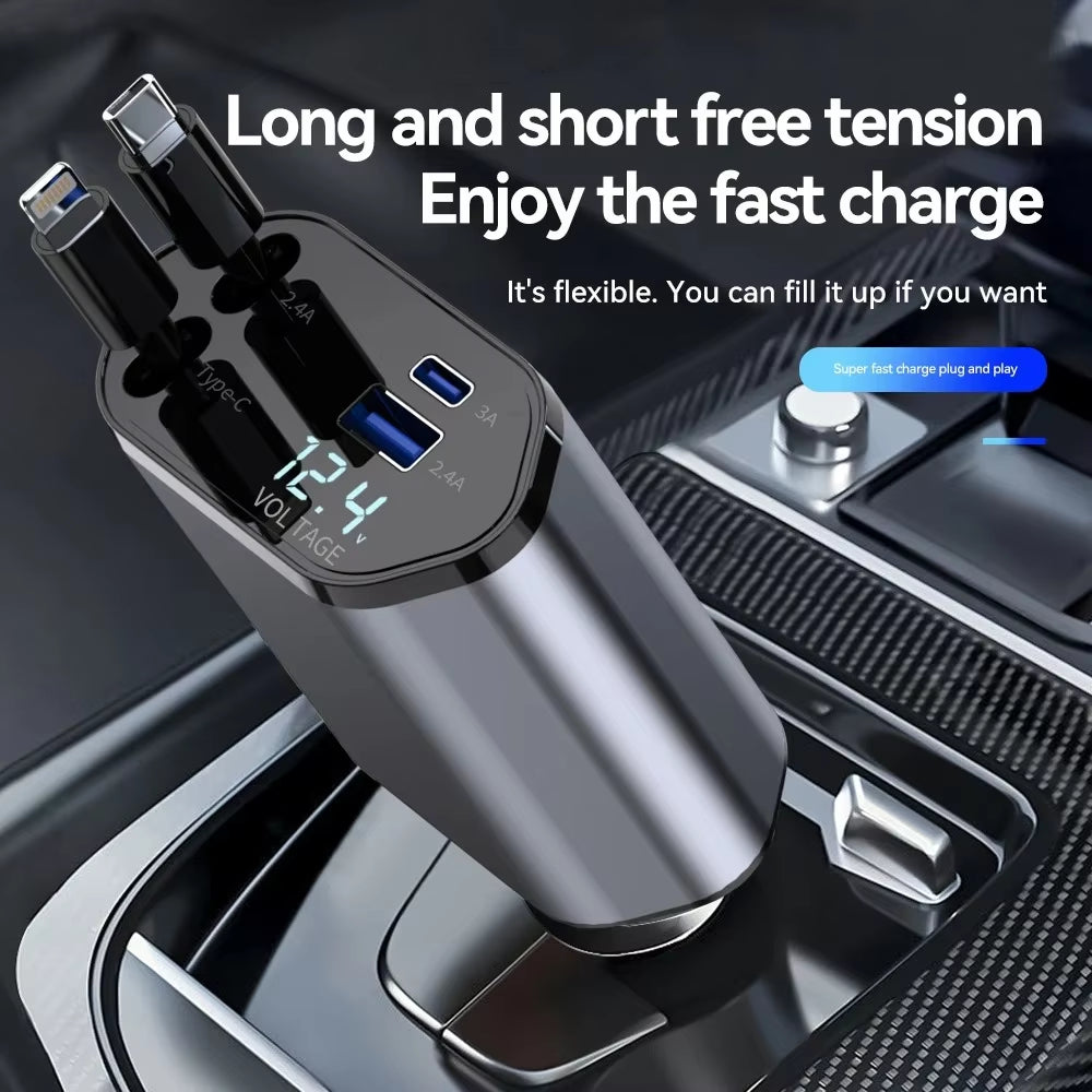 4-In-1 Charger Adapter Car Cigarette Lighter Phone Charger 120W Fast Charging Flash Charging Retractable Car Charging