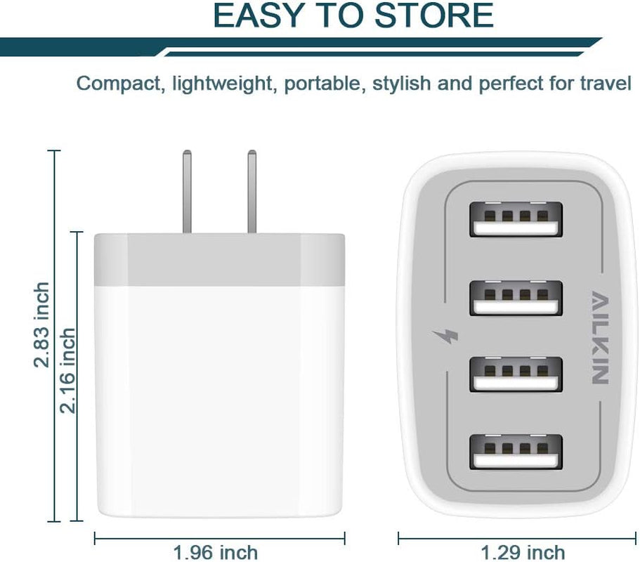 USB Charger Adapter, 2-Pack 4.8A 4-Muti Port Phone Wall Plug Fast Charging Block Box for Iphone 15 14 13 12 Pro Max 11 SE 10 XR XS X 8 7, Samsung Galaxy, Moto, LG, Pixel, Power Cube Base Brick