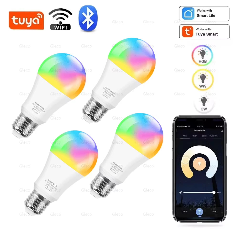 Tuya Wifi/Bluetooth Smart Led Light Bulb Alexa Led Lamp E27 RGB 110V 220V Smart Lamps for Google Assistant Smart Life