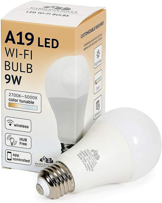 LED Smart Bulb - Smart Home Certified Standard Universal A19 E26 Dimmable Lightbulb Wifi Enabled No Hub Required Color Tunable 2700K - 5000K