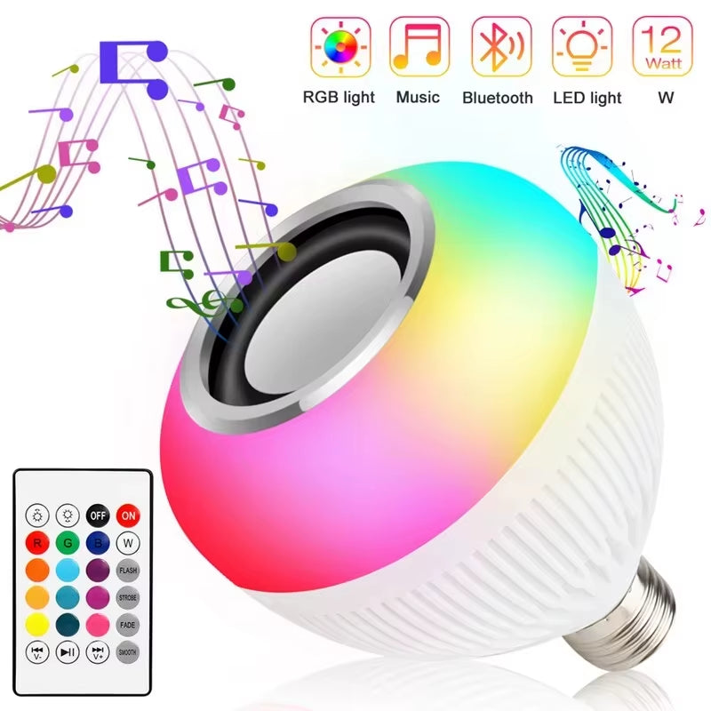 LED Bluetooth Lamp E27 Smart Ball Bulb 12W Speaker Music APP Remote Control Dimmable Night Light Decor Home Party