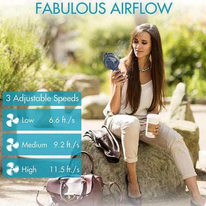 PANERGY F006 Handheld Misting Fan, USB Rechargeable Mini Fan, 3 Speeds Portable Foldable Fan for Travel, Outdoors, Hiking, Camping, Office, Mobile, Folding Valentines Day Gifts