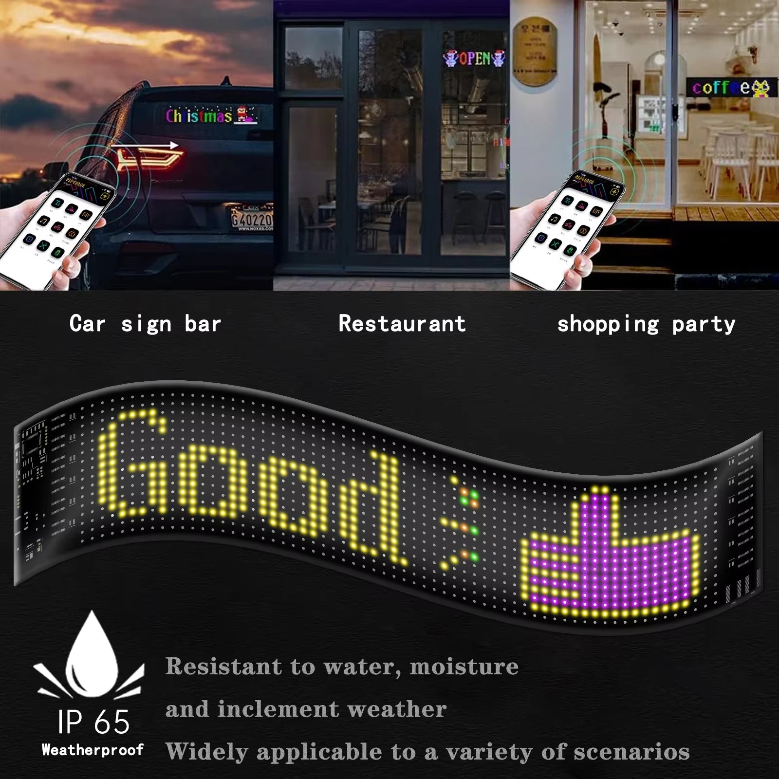 Car LED Matrix Pixel Panel DIY RGB Lighting Graffiti Scrolling Text Board Windshield Advertising Screen Bluetooth APP Control