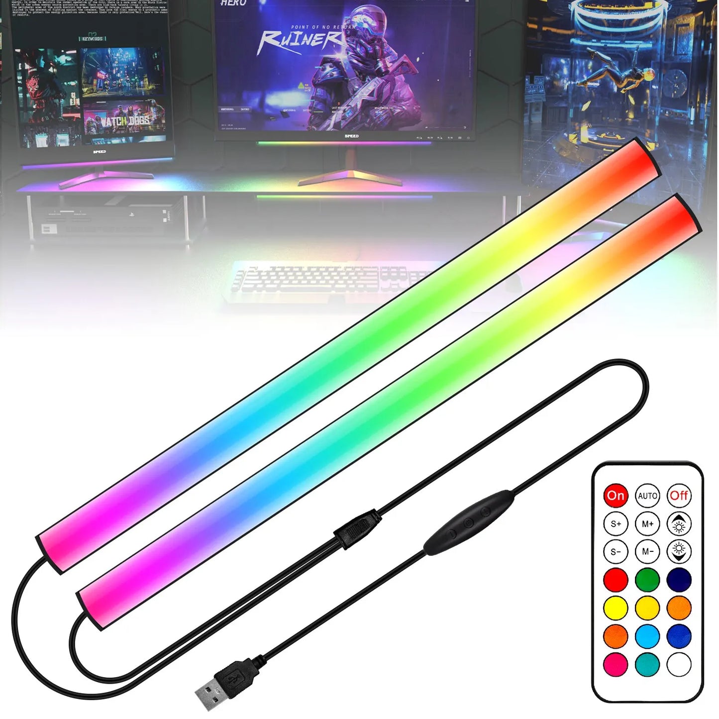 WILLED 2 In1 under Monitor Light Bar Gaming Lights for Gaming Setup Desk Led with Remote Controlle for Keyboard Light PC