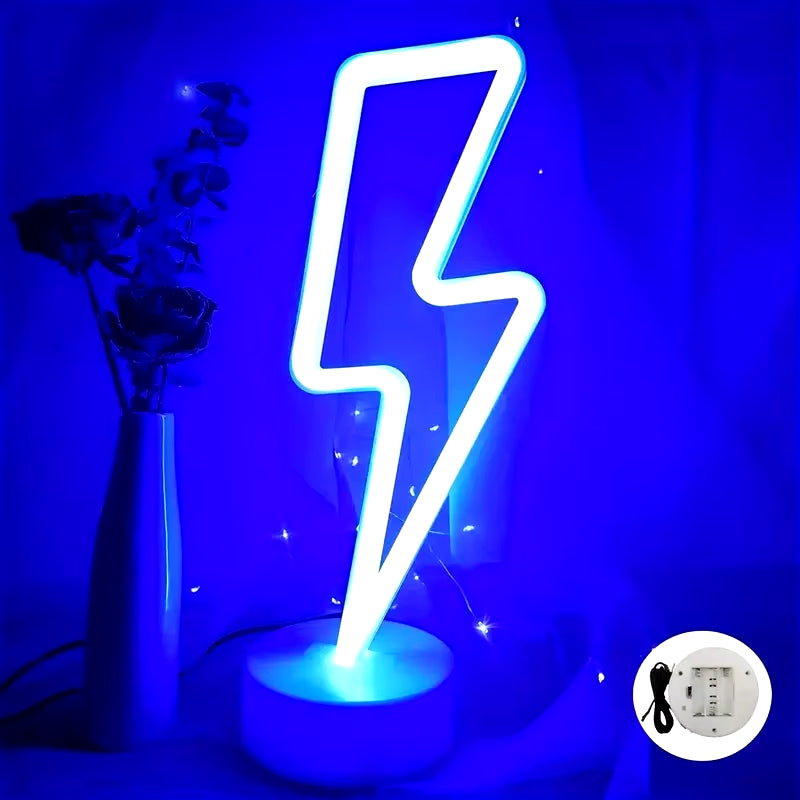 Lightning Neon Signs Lightning Neon Sign with Base for Bedroom LED Lighting for Room Decor for Teen Girls Gifts Cool Gaming Ligh