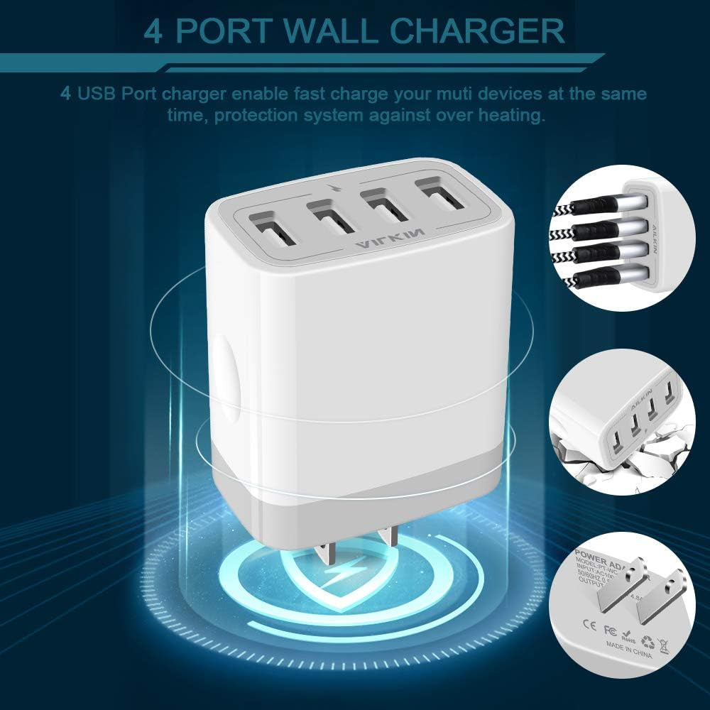 USB Charger Adapter, 2-Pack 4.8A 4-Muti Port Phone Wall Plug Fast Charging Block Box for Iphone 15 14 13 12 Pro Max 11 SE 10 XR XS X 8 7, Samsung Galaxy, Moto, LG, Pixel, Power Cube Base Brick