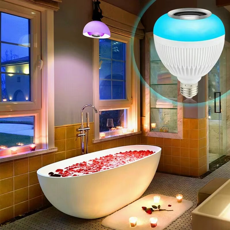 LED Bluetooth Lamp E27 Smart Ball Bulb 12W Speaker Music APP Remote Control Dimmable Night Light Decor Home Party