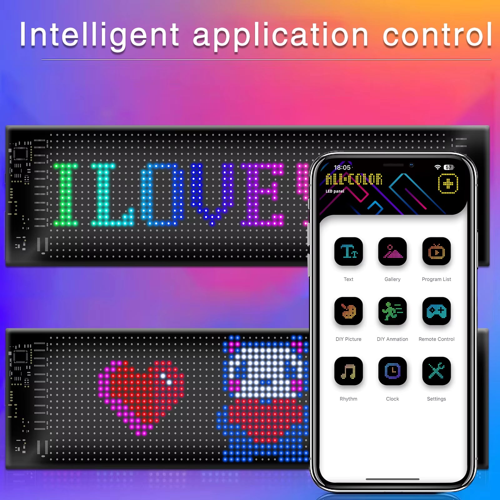 Car LED Matrix Pixel Panel DIY RGB Lighting Graffiti Scrolling Text Board Windshield Advertising Screen Bluetooth APP Control