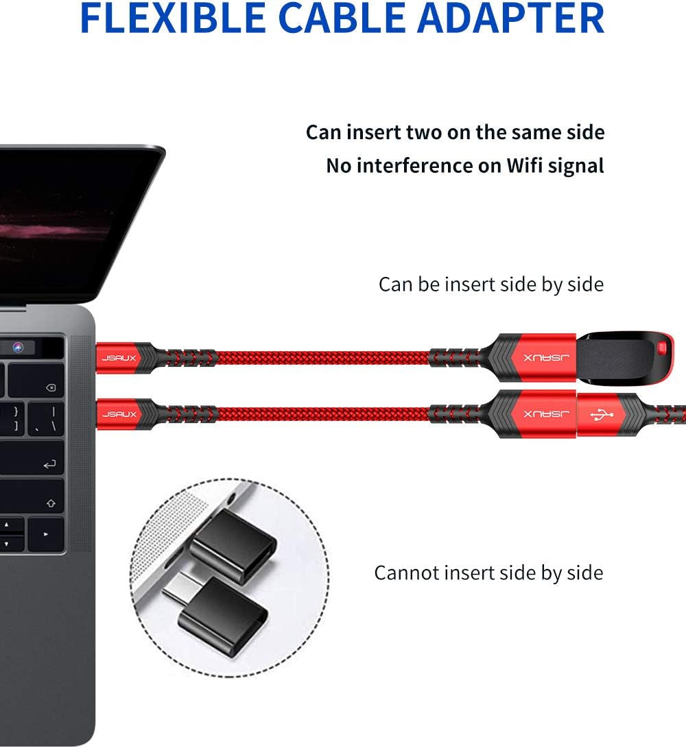 USB C to USB Adapter, [0.5Ft 2 Pack] Type C 3.0 OTG Cable on the Go Type C Male to USB a Female Adapter Compatible with Macbook Pro 2018 2017,Samsung Galaxy S20 S20+ Ultra S8 S9 Note 10 -Red