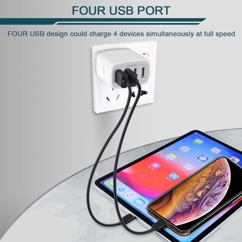 USB Charger Adapter, 2-Pack 4.8A 4-Muti Port Phone Wall Plug Fast Charging Block Box for Iphone 15 14 13 12 Pro Max 11 SE 10 XR XS X 8 7, Samsung Galaxy, Moto, LG, Pixel, Power Cube Base Brick