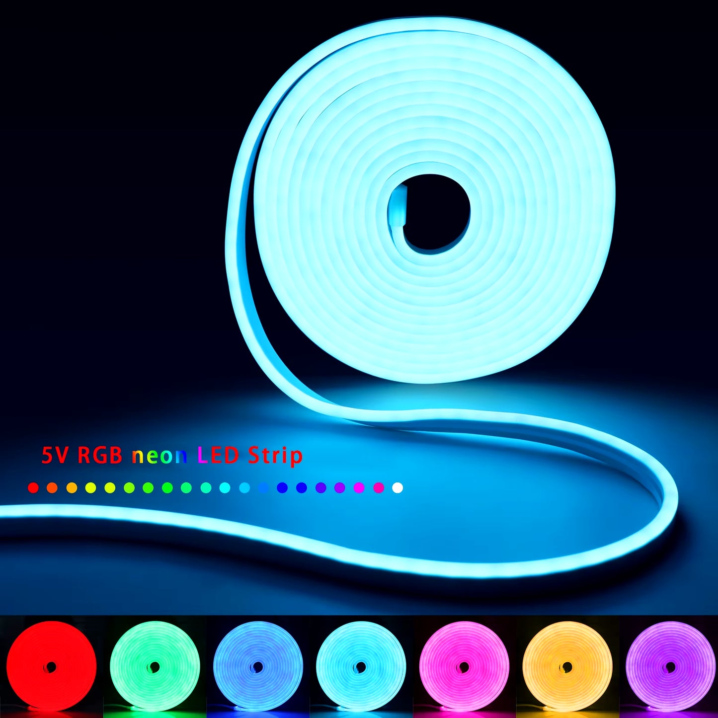 DC5V USB RGB Neon LED Strip, 1/2/3/4/5M IP65 Waterproof Neon Strip Bluetooth App and Remote Control for Neon Decortion Lighting