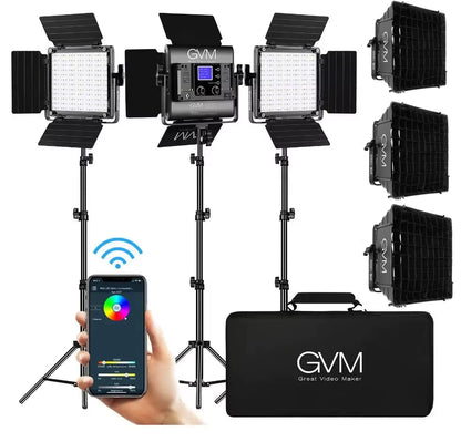 GVM 1000D RGB Led Video Light with 2 Softboxes Photography Lighting Kit Bluetooth Control Full Color Video Lighting